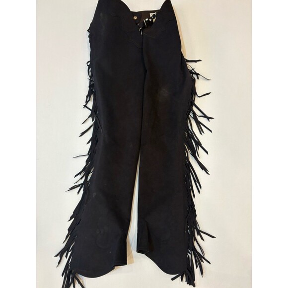 Hobby Horse Ultra Suede Western Show Chaps Size Small Black Fringe - Picture 1 of 6